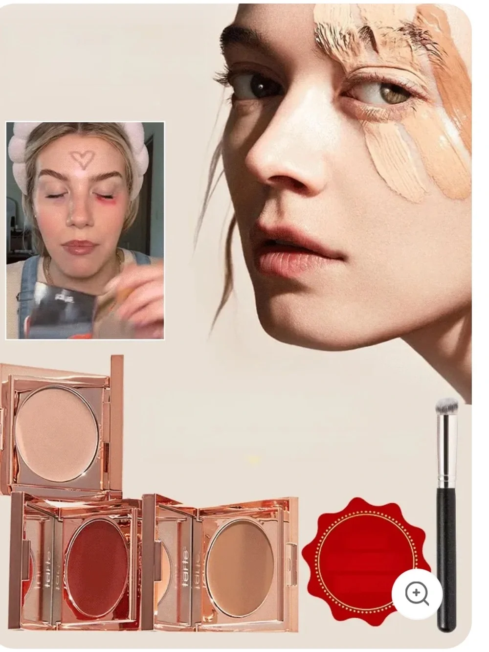 Concealer 1 Sec Bye 2 Dark Circles Compact Light-Med Peach W/A $30 Brush Sealed
